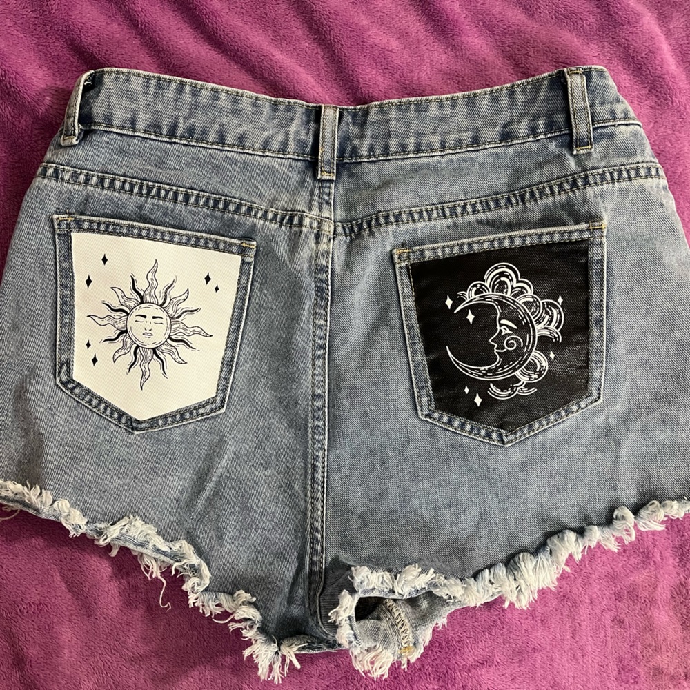 Sun and moon denim shorts